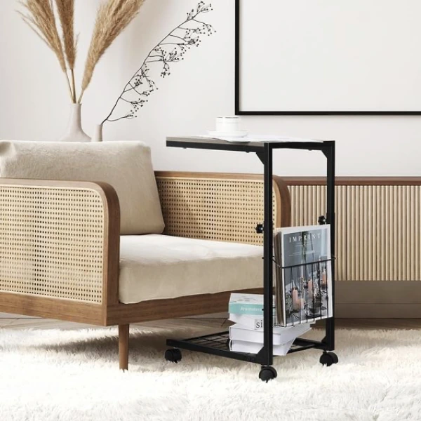 C Shaped End Table Height Adjustable with Metal Frame