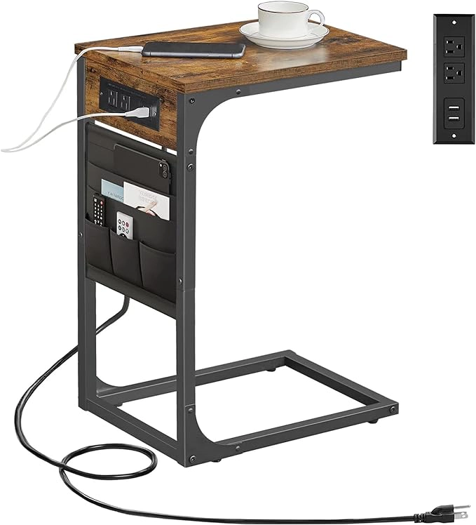 C Shaped End Table with Charging Station