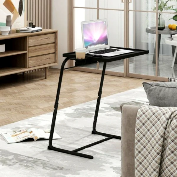 Height Adjustable Folding TV Tray Table with Cup Holder