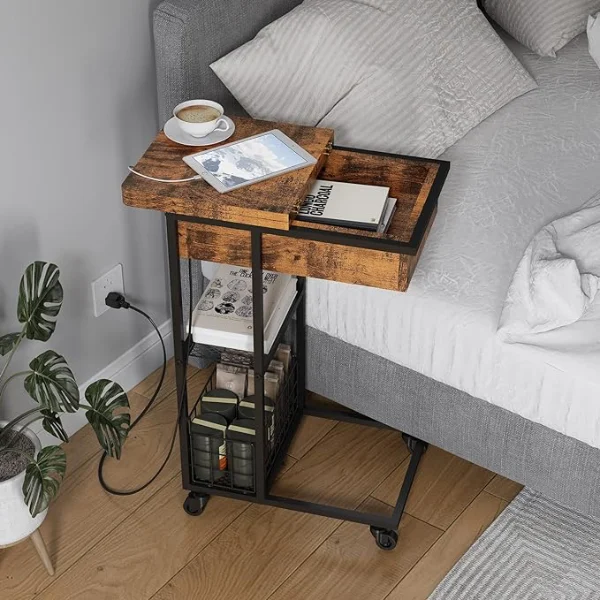 TV Tray Tables with Built in Storage Compartments and wheels