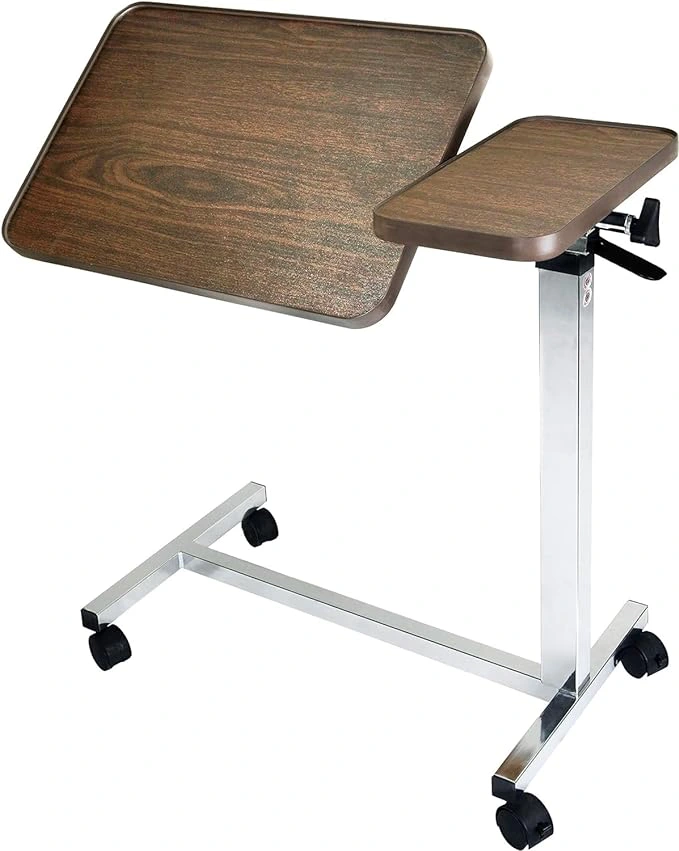 Adjustable Tilt Overbed tray Table with Wheels for Hospital and Home Use