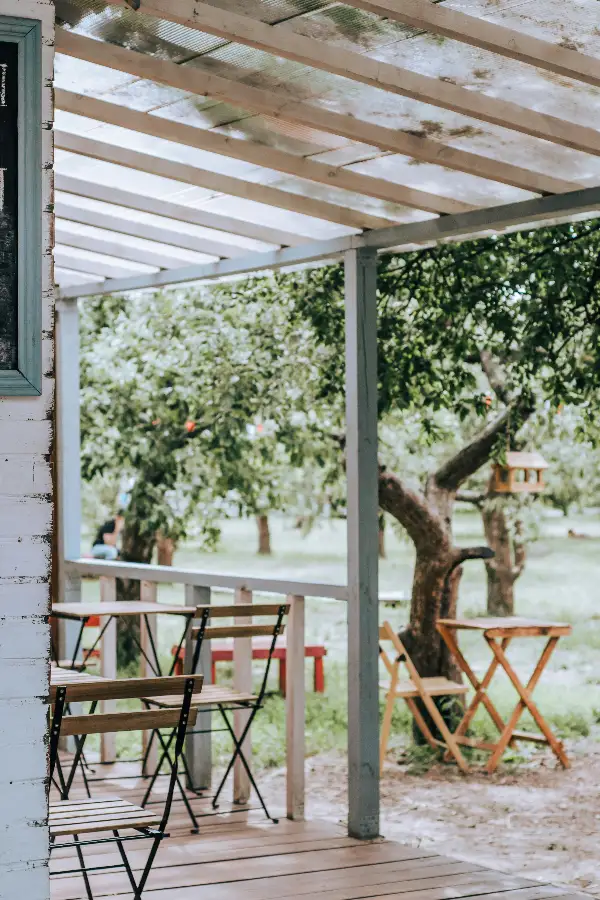 TV tray tables and chairs on the patio