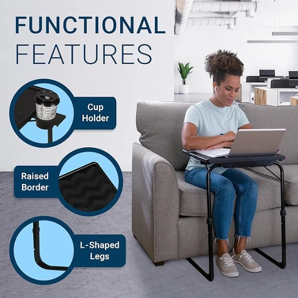 Table Mate II Folding TV Tray Table and Cup Holder with 6 Height and 3 Angle Adjustments