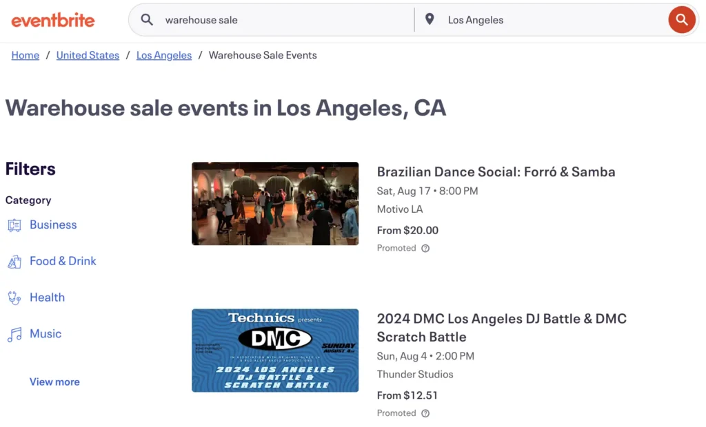 Warehouse sale events in Los Angeles on eventbrite